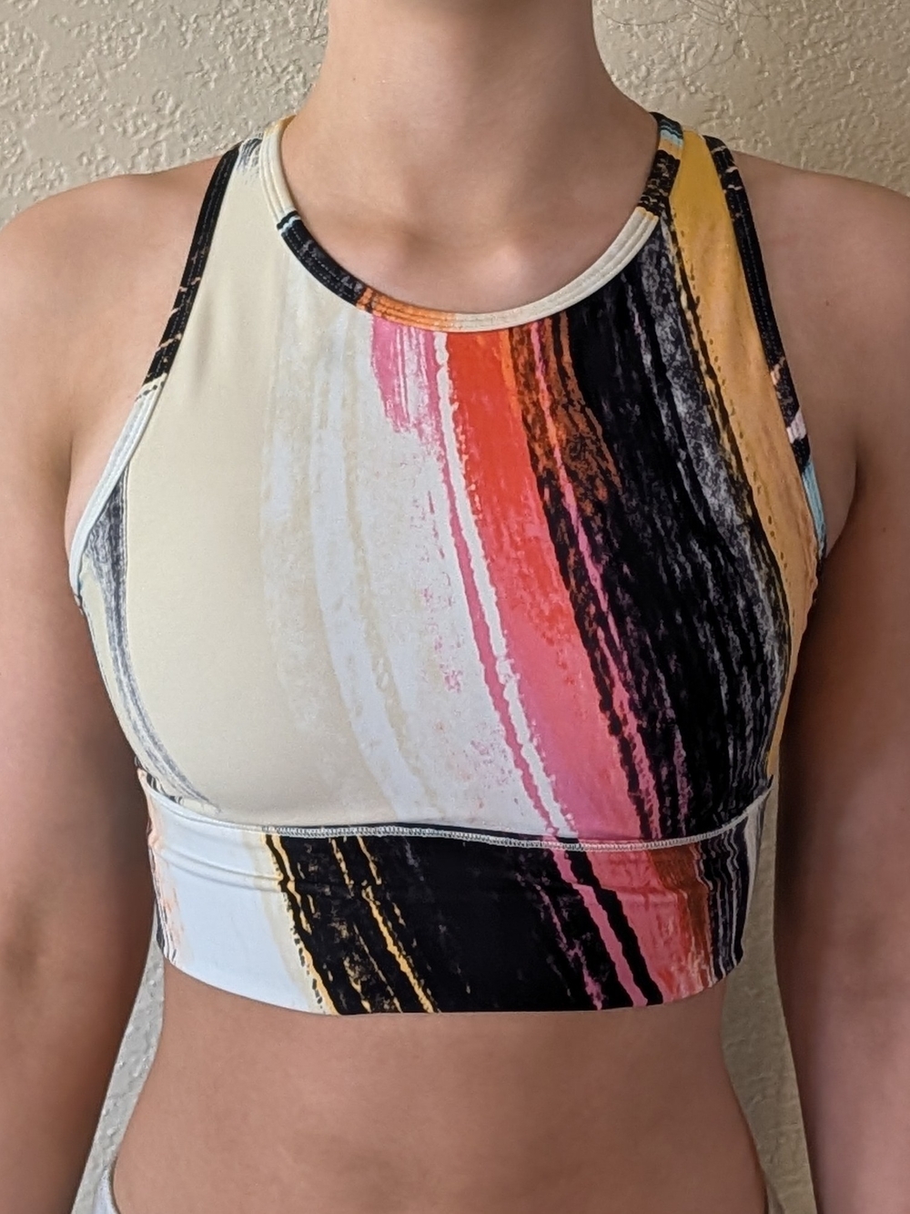 Calia Cream Sports Bra with Pink and Black Accents